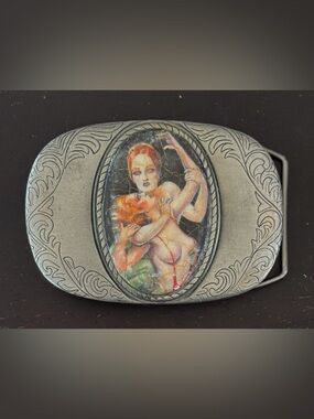 Vintage-Style Pewter Naughty Ladies Erotic Oval Belt Buckle